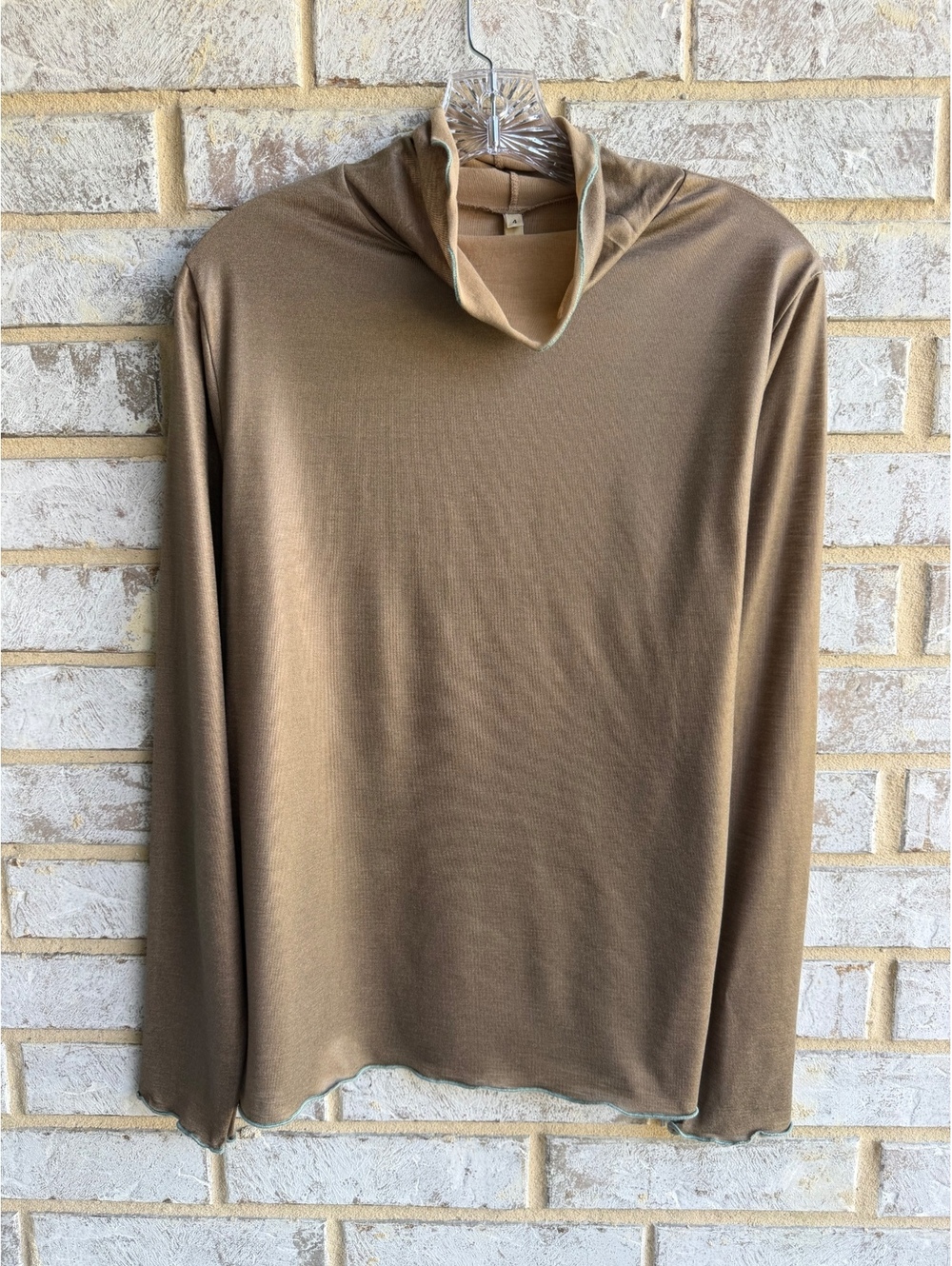 Bellerose Long Sleeve Turtleneck Brown/Gold Shimmer Stretch Blouse Size 4 (L)
